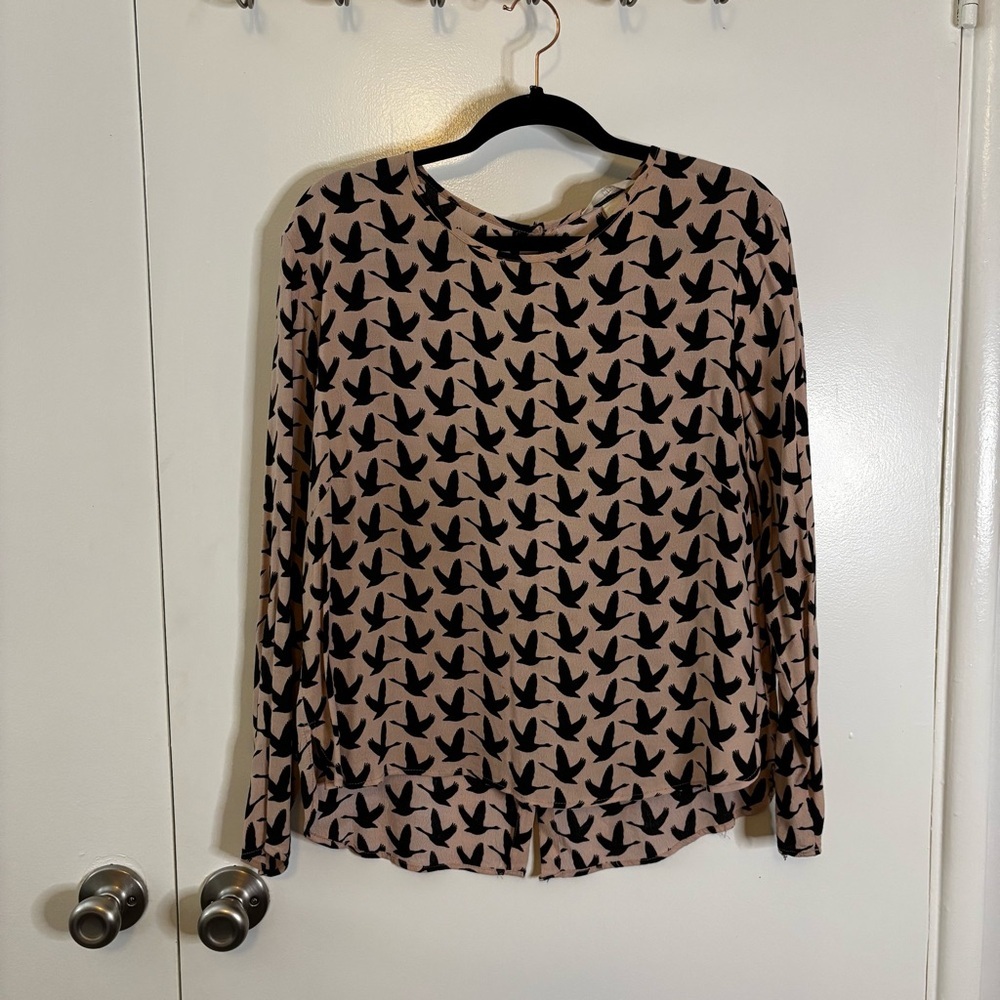 H&M Beige Pink Long Sleeve Blouse Size 10 - Picture 3 of 12